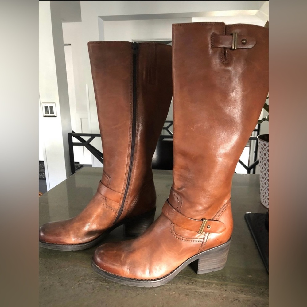 Clarks Leather Knee High Moto Boots 9.5